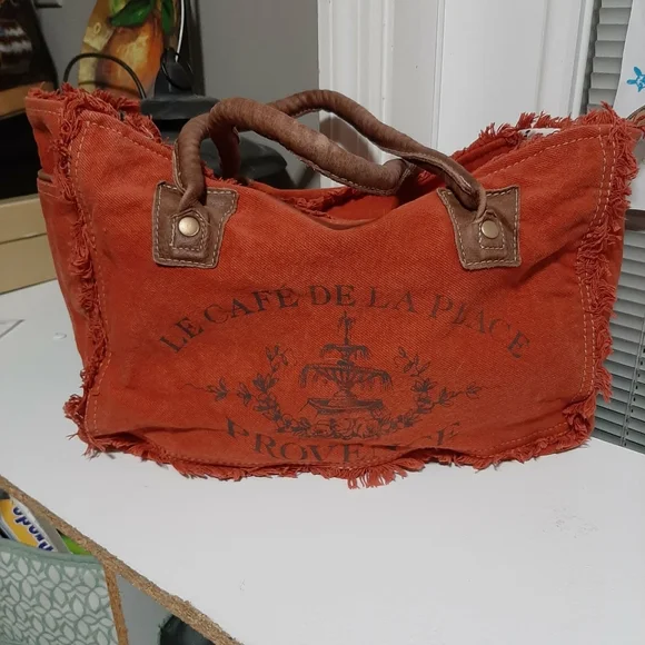 MYRA "Carroty" Bag Upcycled Canvas & Leather Handbag - Picture 6 of 6